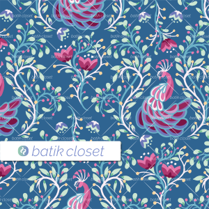 Batik Closet Floral Bouquet Phoenix Garden Blue Seamless Surface Print
