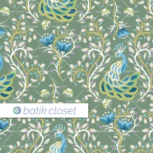 Batik Closet Floral Bouquet Phoenix Garden Sage Seamless Surface Print